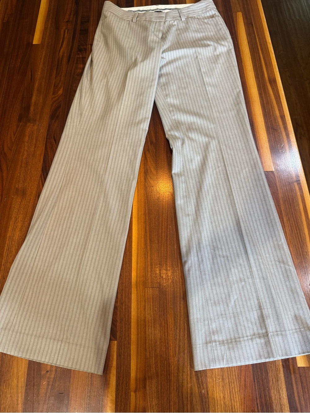 Ezpress Editor tan pants w/white & brown pinstripes Size 2